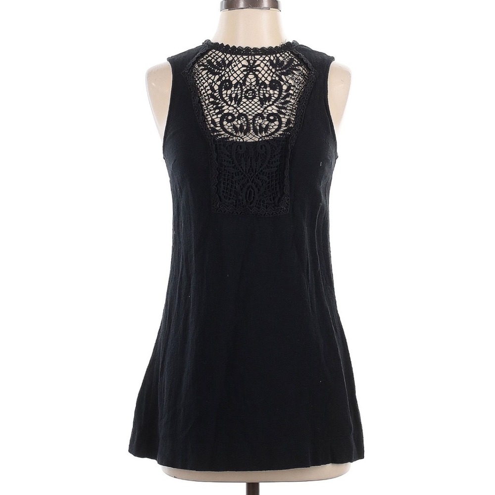 Free People Black Crochet Lace Button Sleeveless Tunic Top Whimsigoth XS